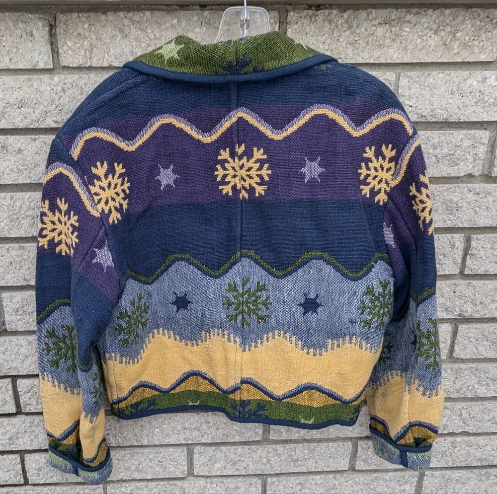 Snowflake Jacket Bolero Western Flashback Woven Cotton Size Medium Blue EUC